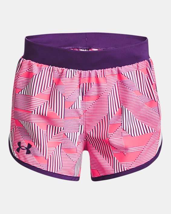 กางเกงขาสั้น UA Fly-By Printed สำหรับเด็กผู้หญิง in Pink image number 0